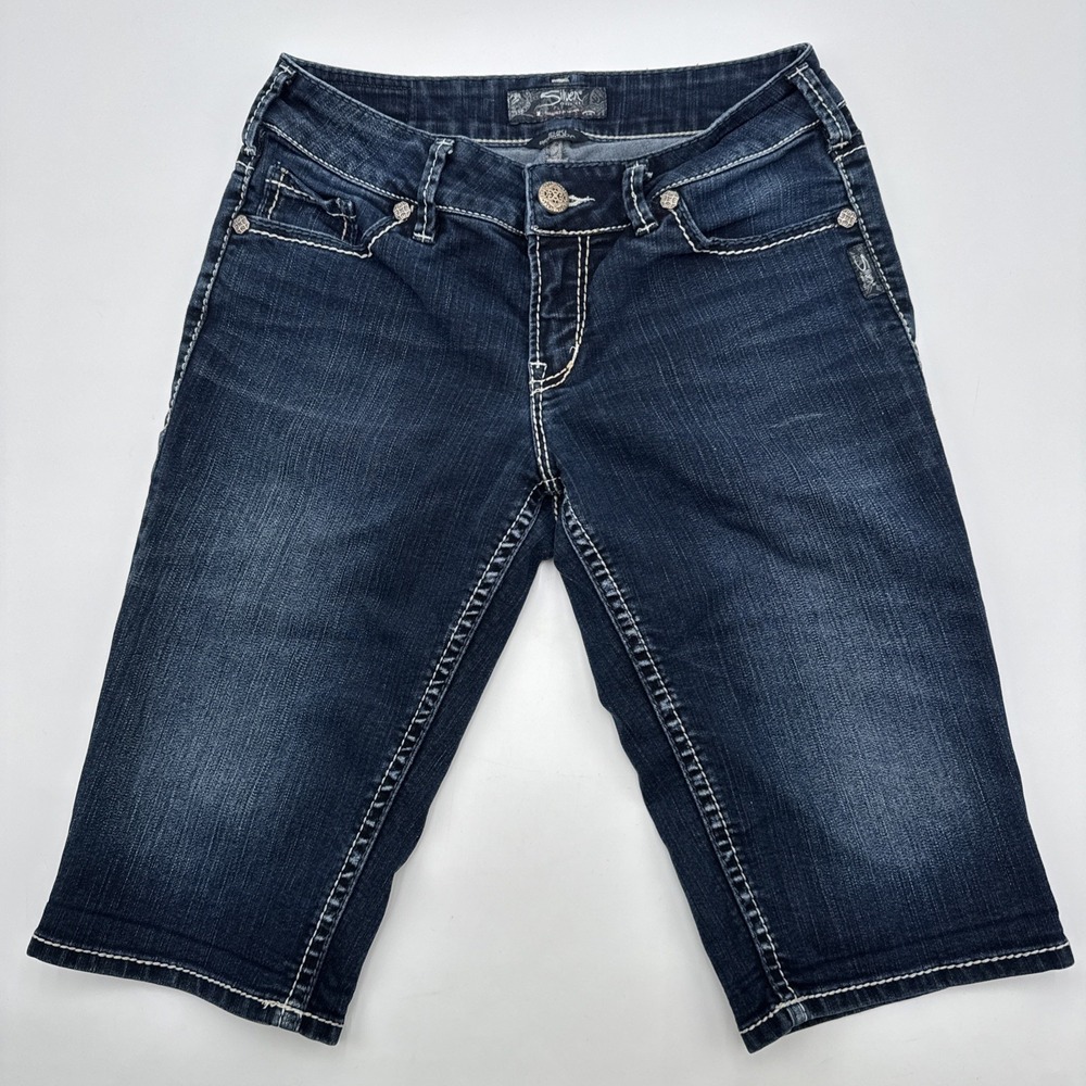 Silver Jean Dark Blue Suki Bermuda Denim Shorts Women's Size 29 90's Style Y2K